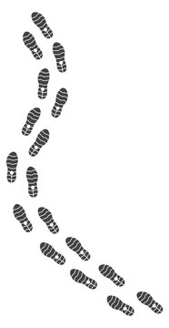 Shoes footprint trail. Trekking path. Human way