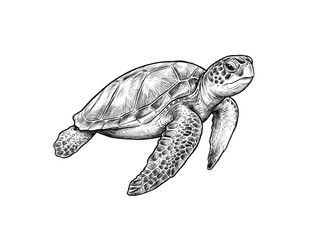 Fototapeta premium Sea turtle illustration vector sketch drawing isolated on white