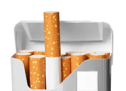 Many cigarettes in pack isolated on white