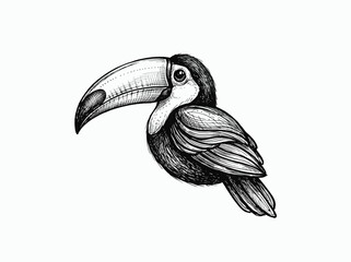 Fototapeta premium Toucan bird illustration ink sketch drawing animal wildlife black and white vector graphic