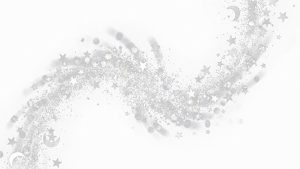 Obraz premium Swirling wave of silver glitter stars crescent moons isolated on transparent background