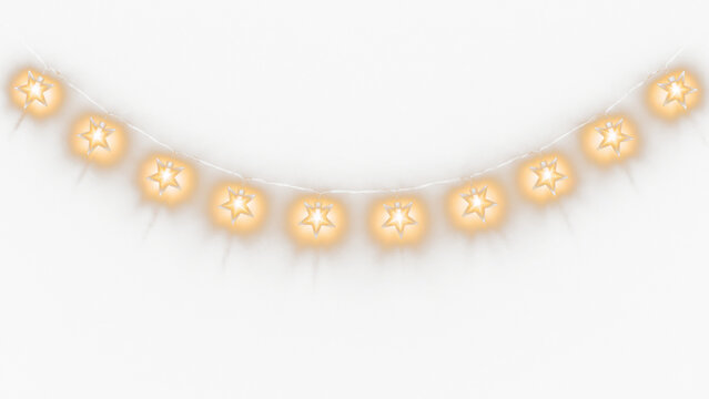 Curved string of warm star-shaped lights transparent background