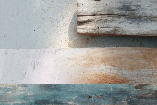 Reclaimed wood plank texture background with weathered paint and coastal driftwood tones for rustic collage and surface design