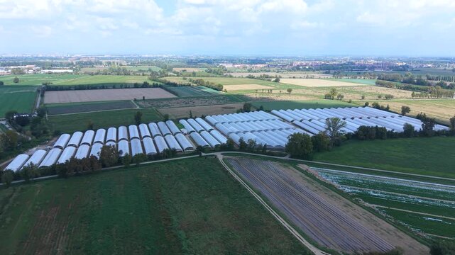 Agricultural Greenhouses Aerial View in Italy