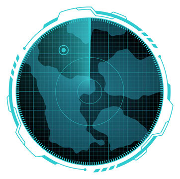 Futuristic neon radar. Hologram panel blue element