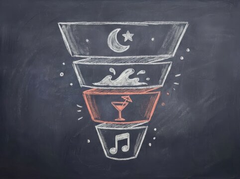 Chalkboard mixed drink menu with moon splash and music icons