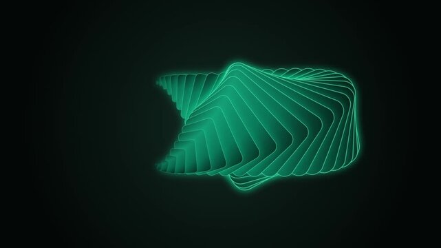 Abstract glowing green rectangular shapes forming a spiral tunnel