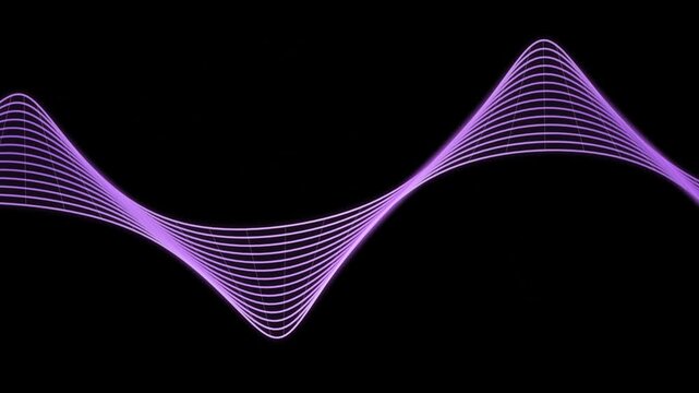 Abstract purple neon wave lines on black background