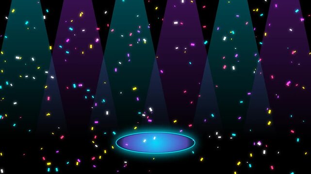 Stage with spotlights and colorful confetti