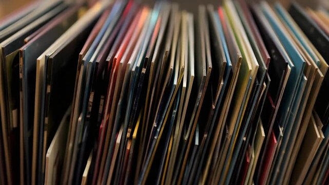 Light moving across record sleeves