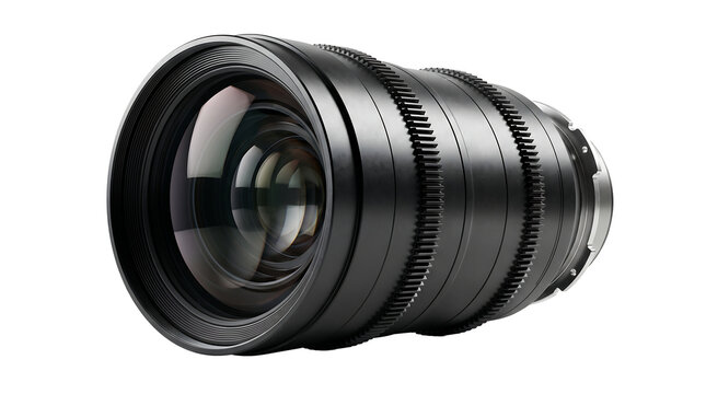 Black professional cine lens with ribbed rings camera lens video production lens barrel kit lens