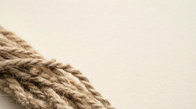 Coiled natural jute rope on neutral beige background