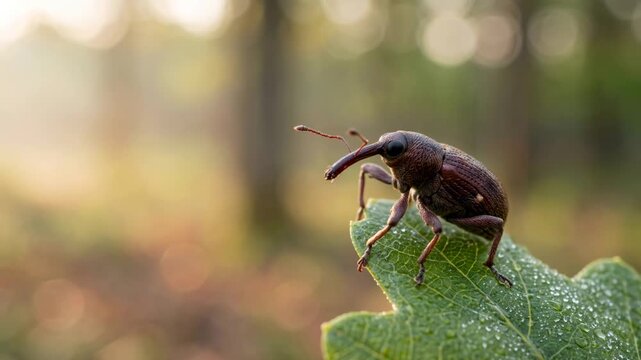 nut weevil close up at morning light in oregon usa video