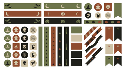 Fototapeta premium Set of decorative halloween stickers and labels with spooky themed designs