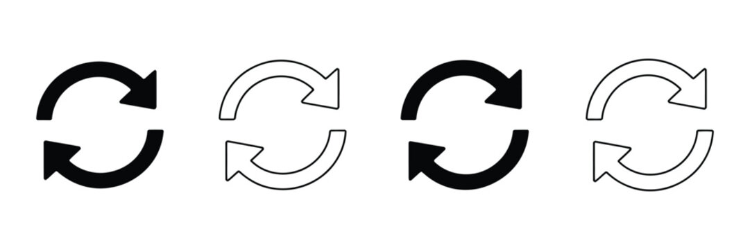 Refresh icon set featuring reload and update symbols for web interfaces, mobile applications, synchronization, page renewal, data updates, and digital navigation