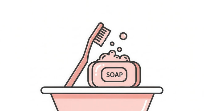 Cleanliness Routine Illustrated With Toothbrush And Soap Bubbles