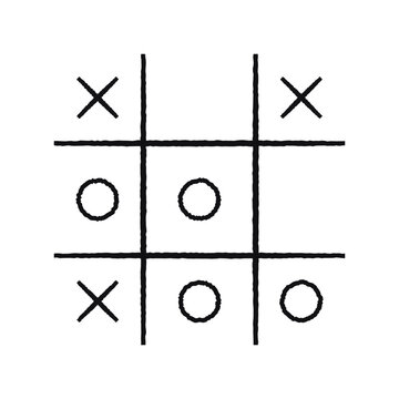 Expressionist hand drawn tic tac toe game on paper background