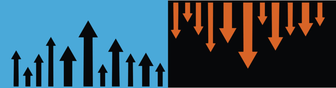 Financial Market Icons, Growth Decline Symbols for Business Design | Stock Arrow Symbols, Success Failure Concepts for Finance | Market Trend Icons, Rising Falling Arrows for Data Analysis | Business 