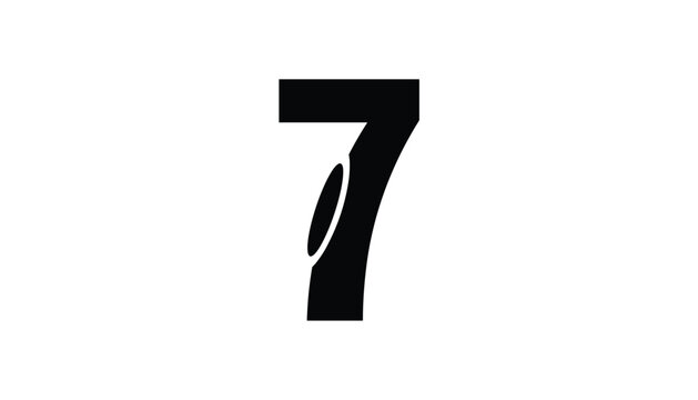 Black stylized number seven with a clean oval cut out on its diagonal stem, isolated on a white background.