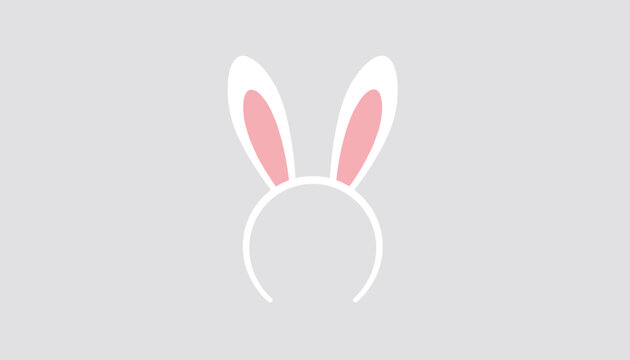 Cute white bunny ears headband with pink inner ear details isolated on a light gray background for easter or costume party themes.