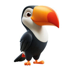 Obraz premium A cute 3D rendered toucan character with a large orange beak isolated on a white background