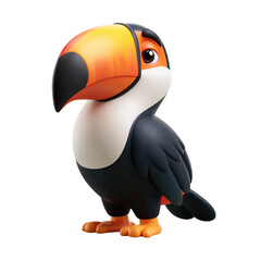 Obraz premium Cute 3D toucan character with a large orange beak isolated on a clean white background