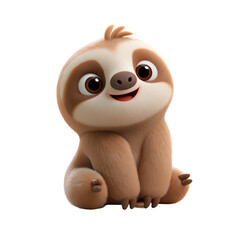 Obraz premium Adorable cartoon sloth character with big eyes sitting isolated on a clean white background