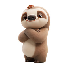 Obraz premium A cute 3D rendered sloth character standing with arms crossed against a clean white background