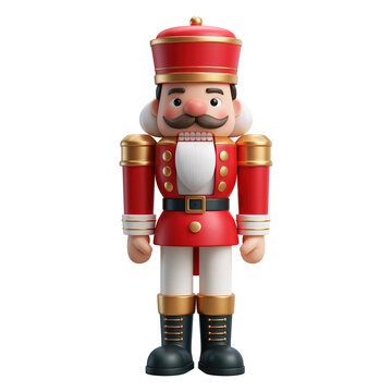A festive 3D rendered nutcracker soldier figurine isolated on a clean white background for design