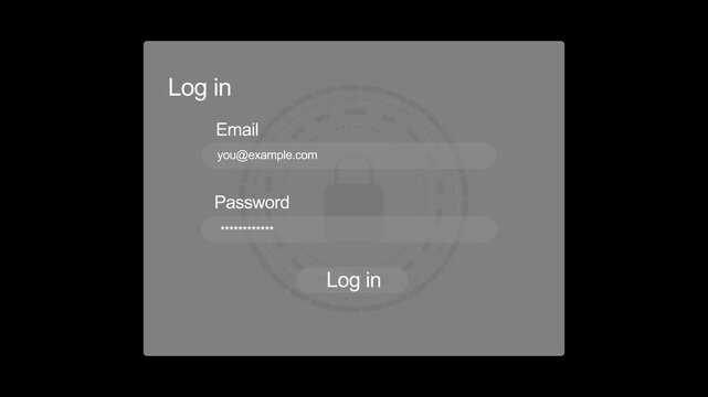 Digital log in interface with email and password input fields for secure user authentication