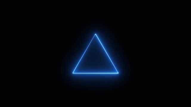Glowing blue neon triangle shape pulsing on black background