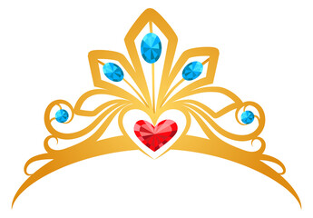 Precious queen crown with heart crystal. Love tiara © vectortatu