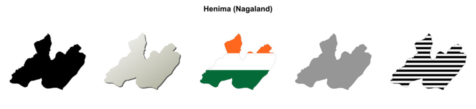 Henima (Nagaland) blank outline map set