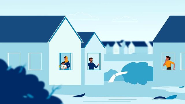 Neighbors living in residential houses looking out of windows in this stylized flat vector animation video for modern social communication