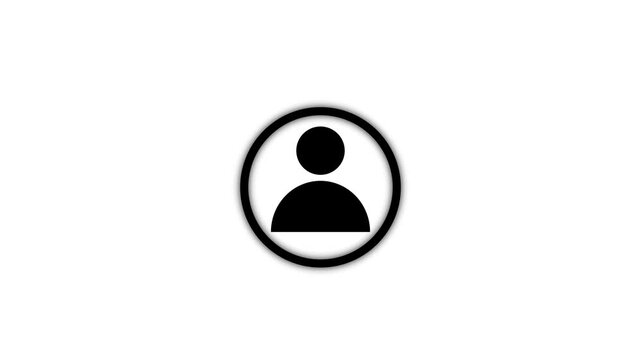 Minimalist black user profile icon animation on white background, for ui