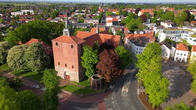 Protestant Castle Church in Varel Germany - aerial view