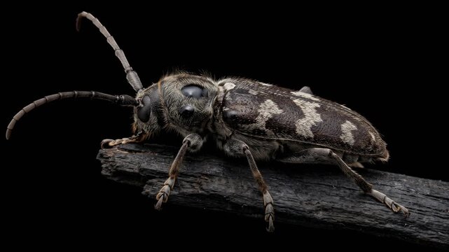 old house borer close up isolated on black background video