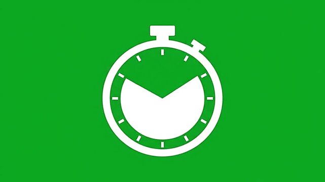 Digital stopwatch timer animation featuring white clock icon on solid green background representing continuous motion and passing of time footage