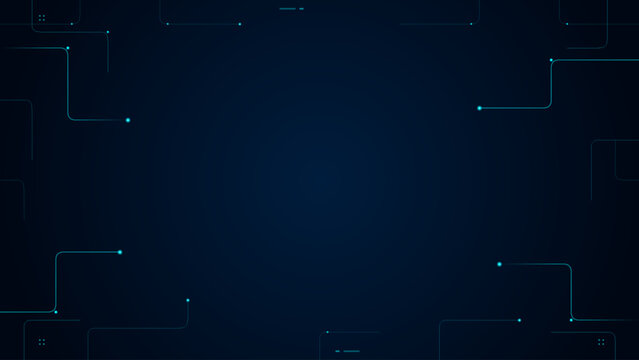 Dark blue technology background with glowing circuit lines and digital nodes for futuristic data network concept