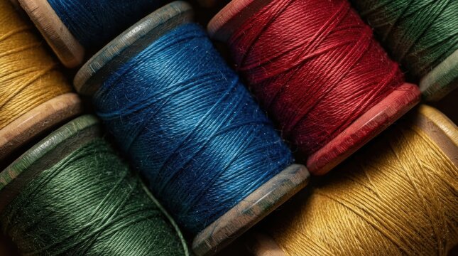 Colorful Spools of Thread in Various Shades