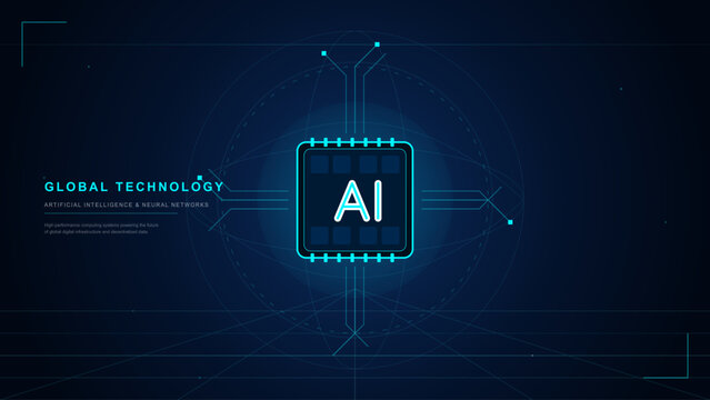 Global technology artificial intelligence and neural networks concept futuristic data grid background