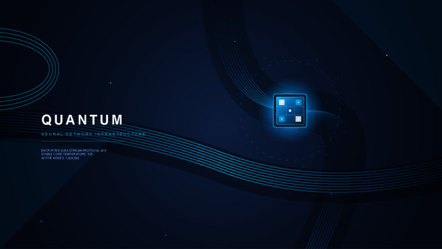 Quantum neural network infrastructure futuristic technology data stream background