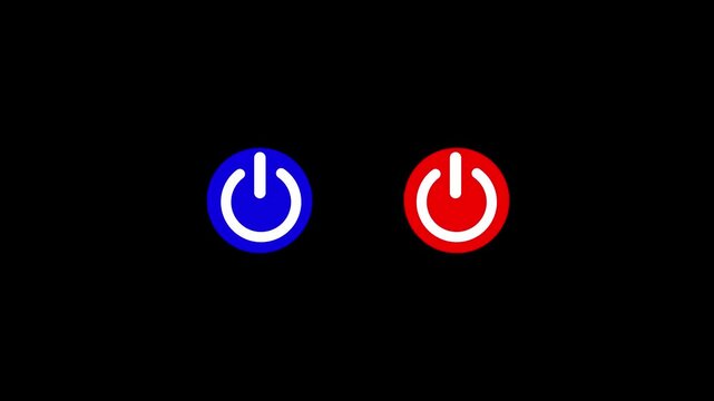 Flat blue and red circular power button icons with white turn on off standby symbol control panel