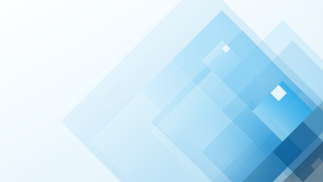 Abstract geometric background with overlapping blue squares and transparent shapes