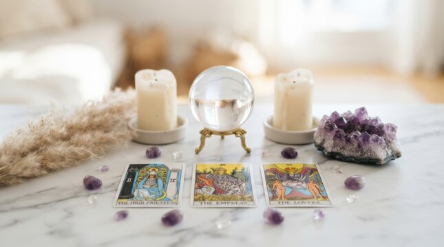 Tarot Cards with Crystal Ball and Candles
