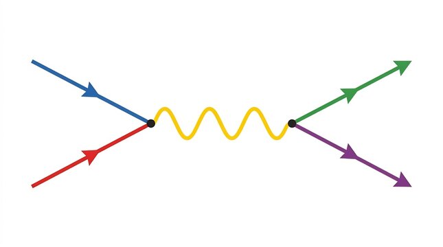 Physics Particle Interaction: Wavy Exchange Particle and Vector Arrows &ndash; Physics Diagram Illustration