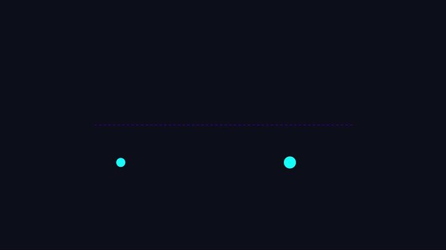 Minimalist loading animation with pulsing cyan dots and connecting line on dark background, abstract interface