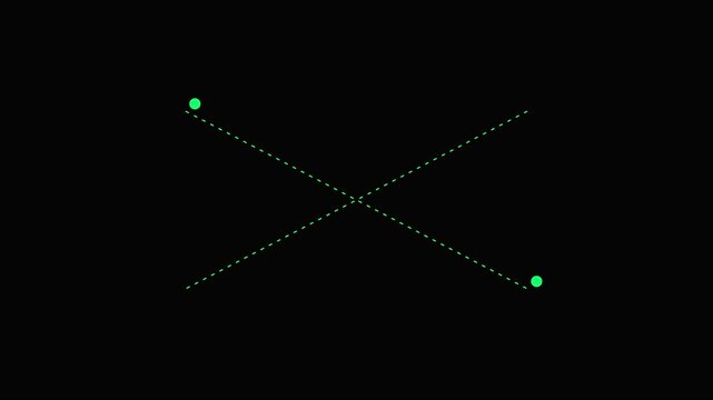 Minimalist green dot motion with intersecting dotted lines on black background, motion minimalist abstract
