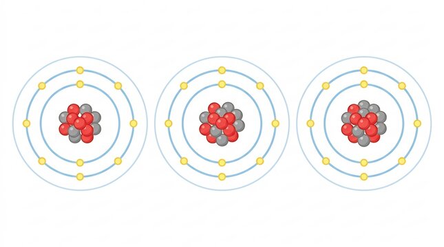 Atomic Isotopes Comparison with Different Nuclei Masses &ndash; Chemistry Diagram Illustration