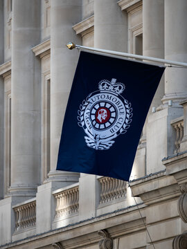 LONDON, UK - SEPTEMBER 12, 2026:  Banner sign outside the Royal Automobile Club in Pall Mall, Mayfair
